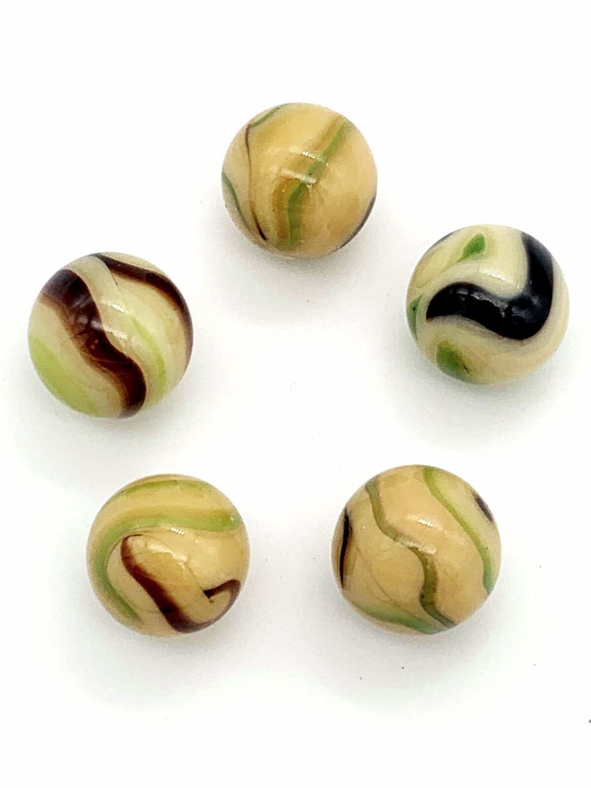 Bulk 16mm Sloth Glass Mega Marble Players Pk 50 Tan w Brown & Green Swirls Vacor