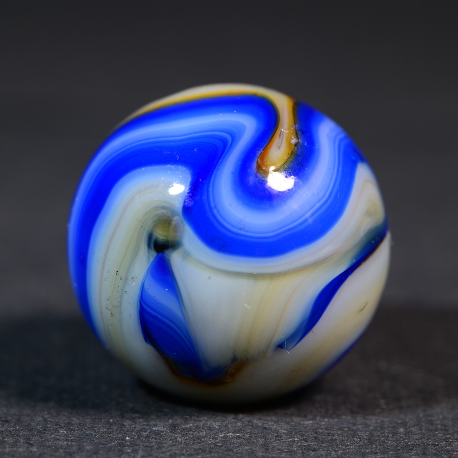 Veiligglas Opaque Vintage Marble 1960’s Crystal Orange & Cobalt 16.1mm 5/8”