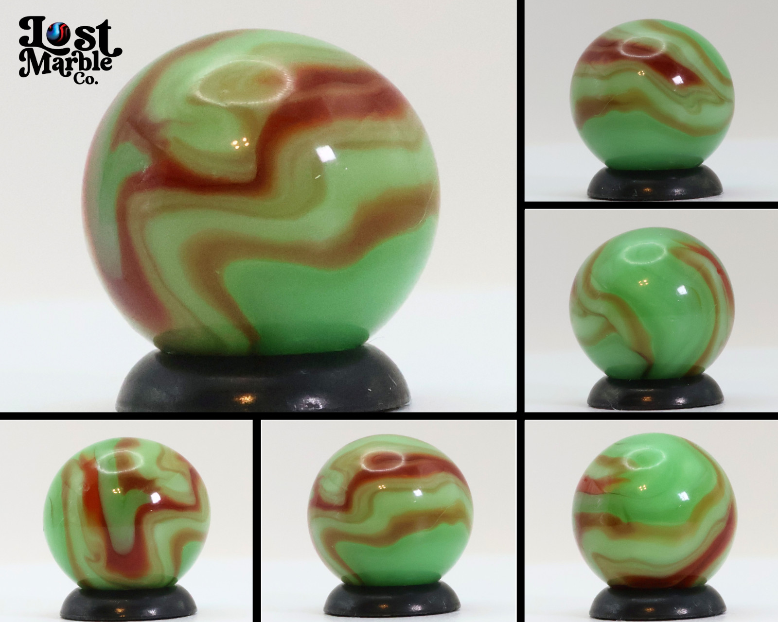5/8″ Swirl Marble Green Base with Tan & Red Ribbons M-