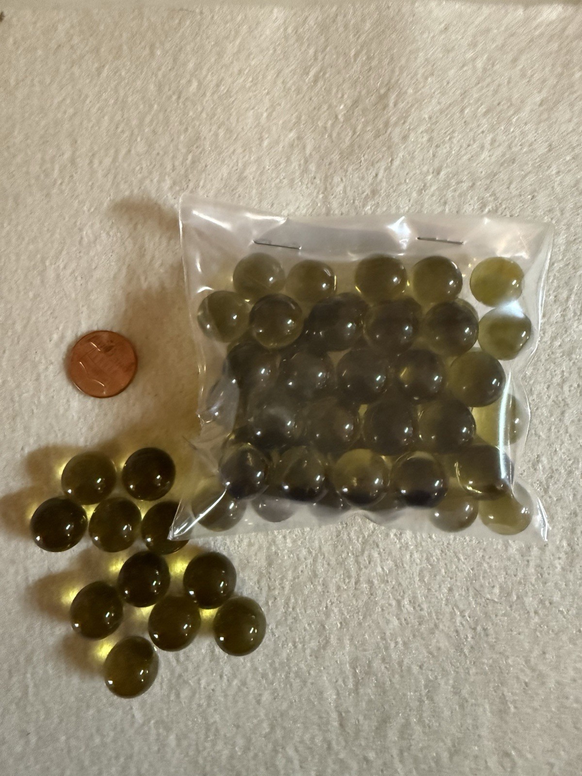 Vintage Green Yellow Color Glass West Virginia Marbles – Approximately 9/16″