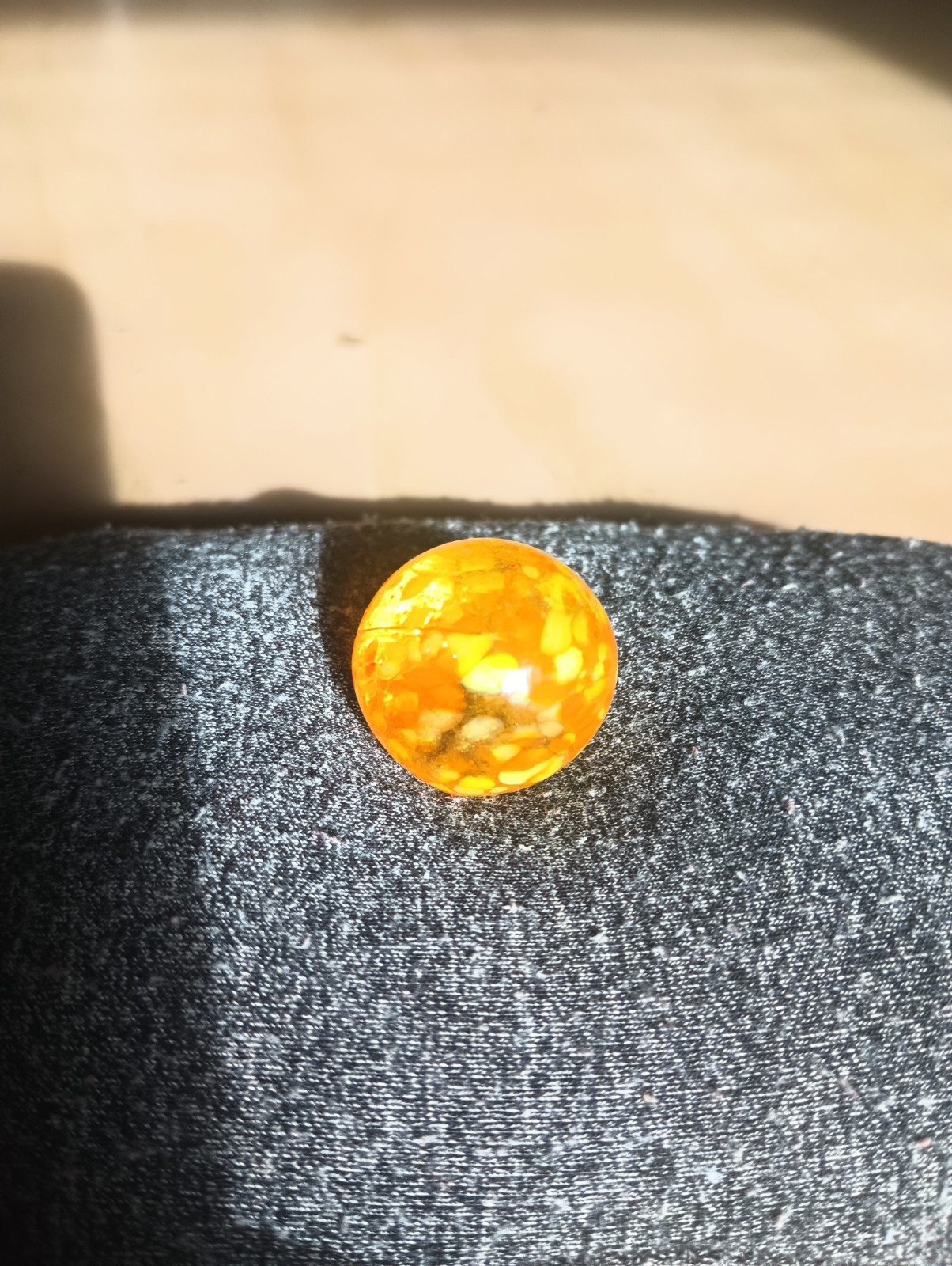 Vintage Hand Blown Art Glass Marble Shooter Swirl Collectible Yellow Orange