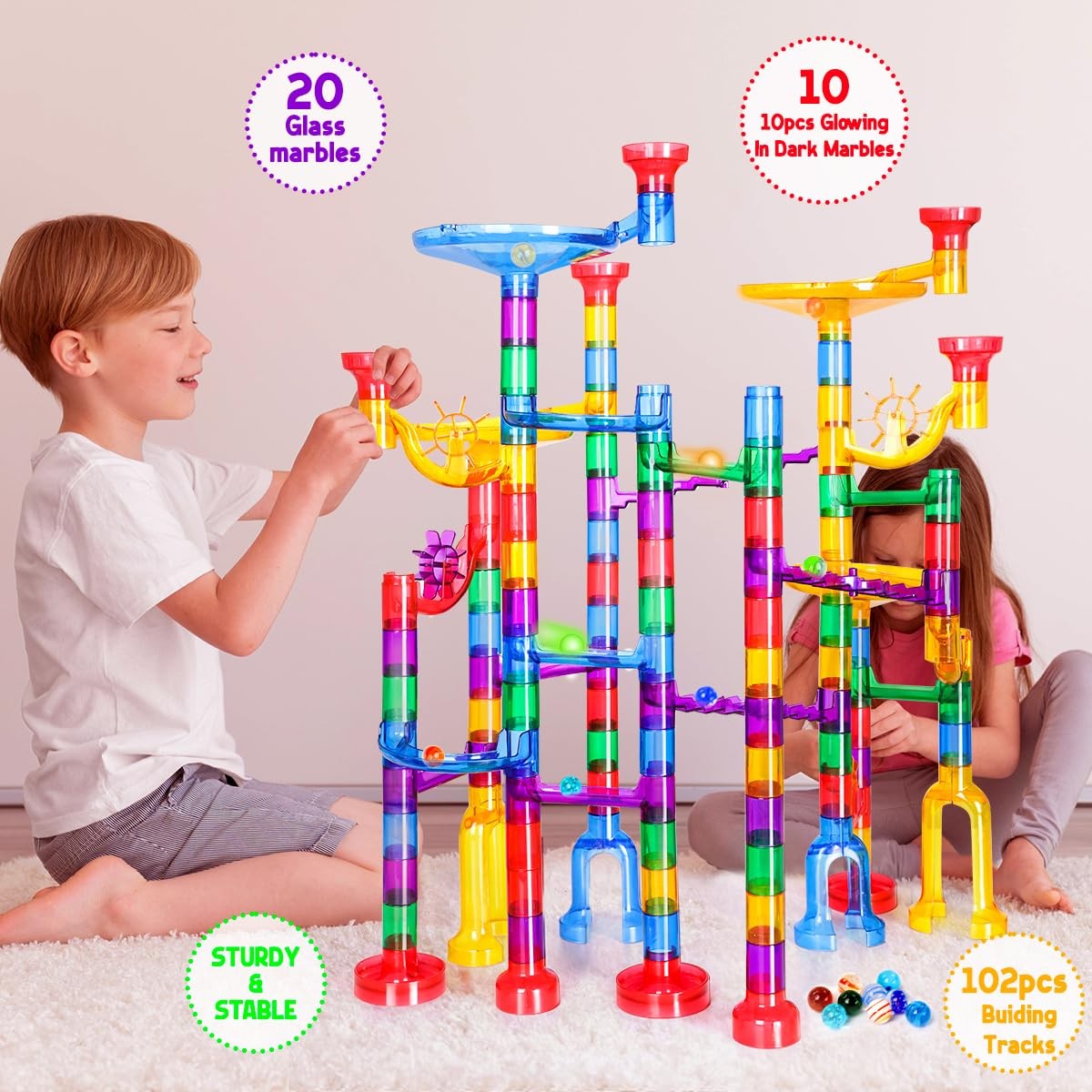 Meland Marble Run – 132Pcs Maze Game Building Toy for Large, Colorful
