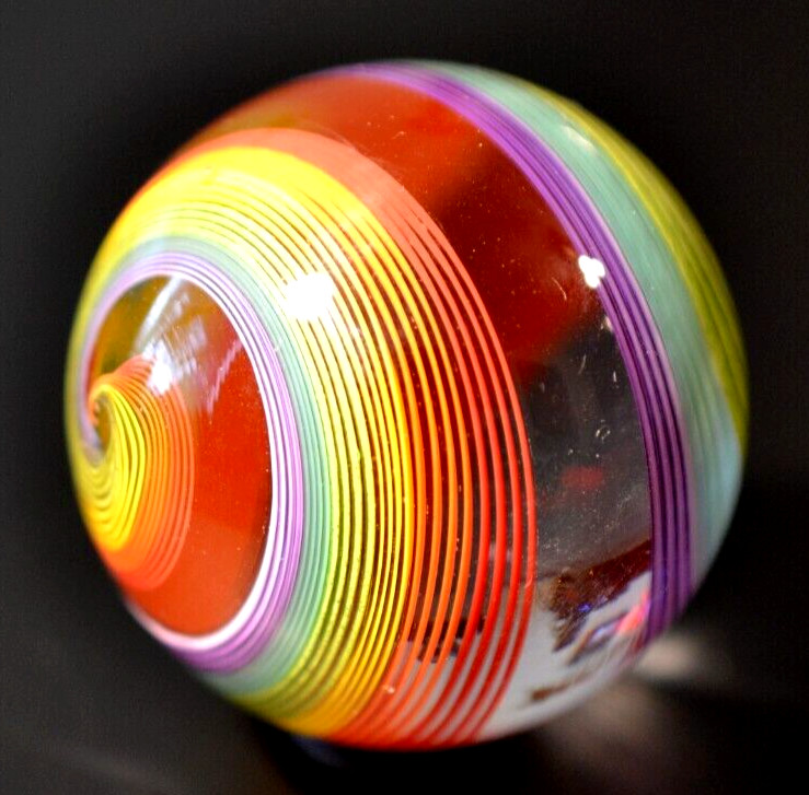 JOHN GIBBONS GLASS MARBLE/1.828″-SIMPLY A RAINBOW SET-BRICK,ORANGE,GREEN LUTZ,YL