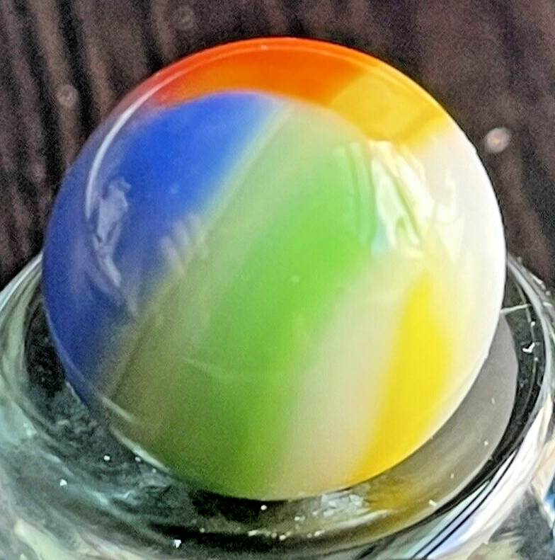 VTG MARBLE KING RAINBOW MARBLE GREEN BLUE RED ORANGE YELLOW WHITE .59″ MINT TOY