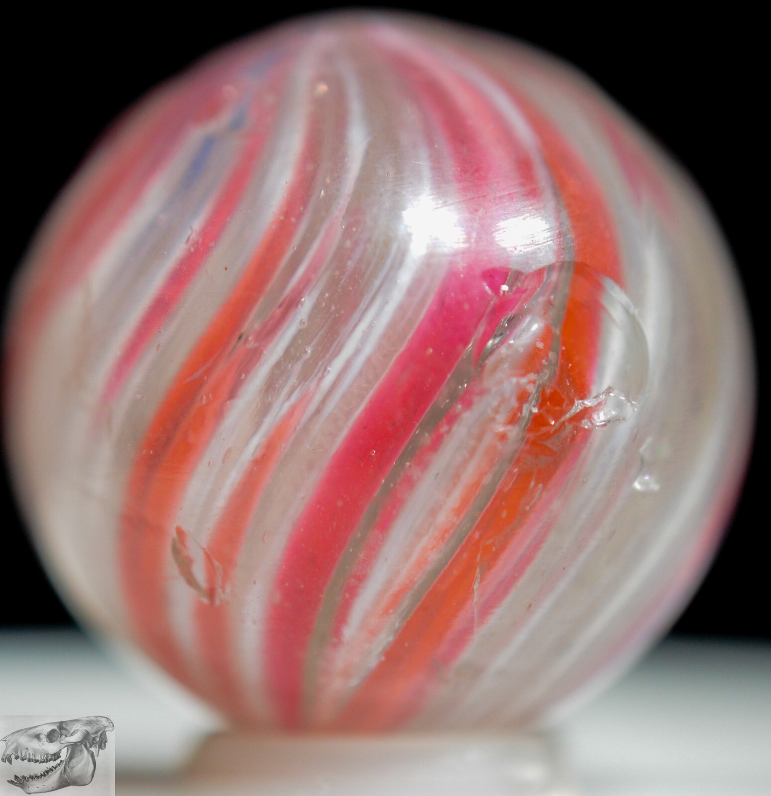 Handmade Pink Onionskin Shooter Marble, 15/16 in, Good+, Chip, 1860-1920, S1158