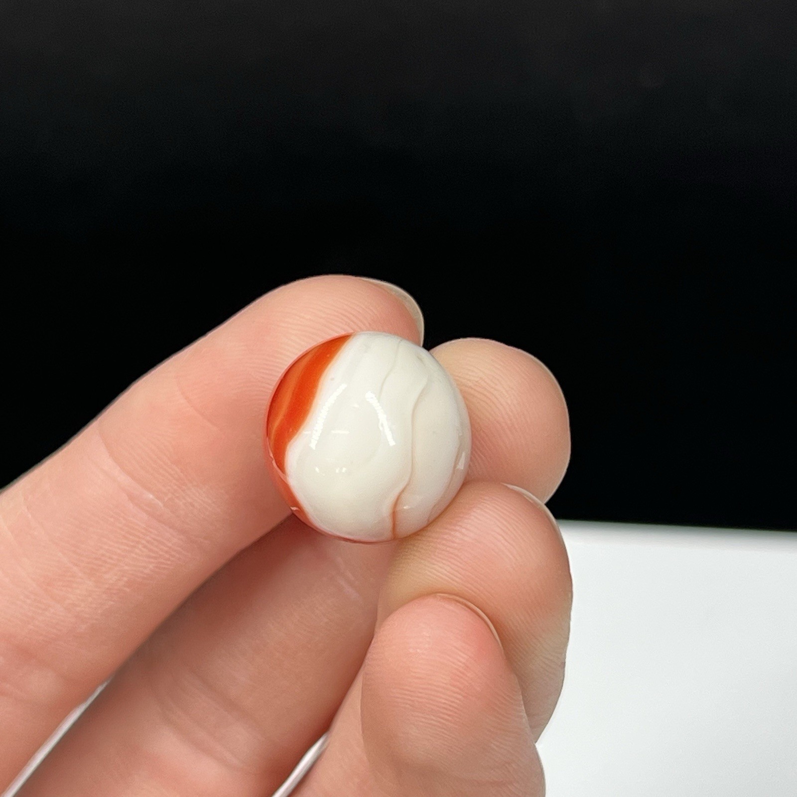 Vtg Old Glass Marble Akro Agate Peltier Christensen .60” Orange White Swirl