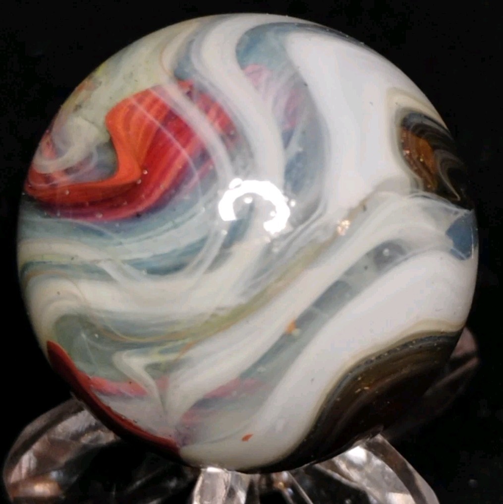 .82″ JABO/D.A.S. MARBLES W/ OXBLOOD+AVENTURINE+CONFETTI SWIRL TOYS MINT-