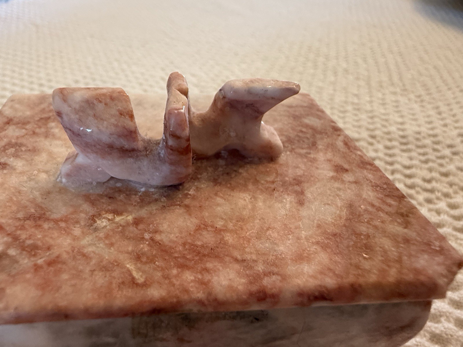 VTG pink marble Lidded Trinket Box ( Small Flea Bite On Corner Of Lid)