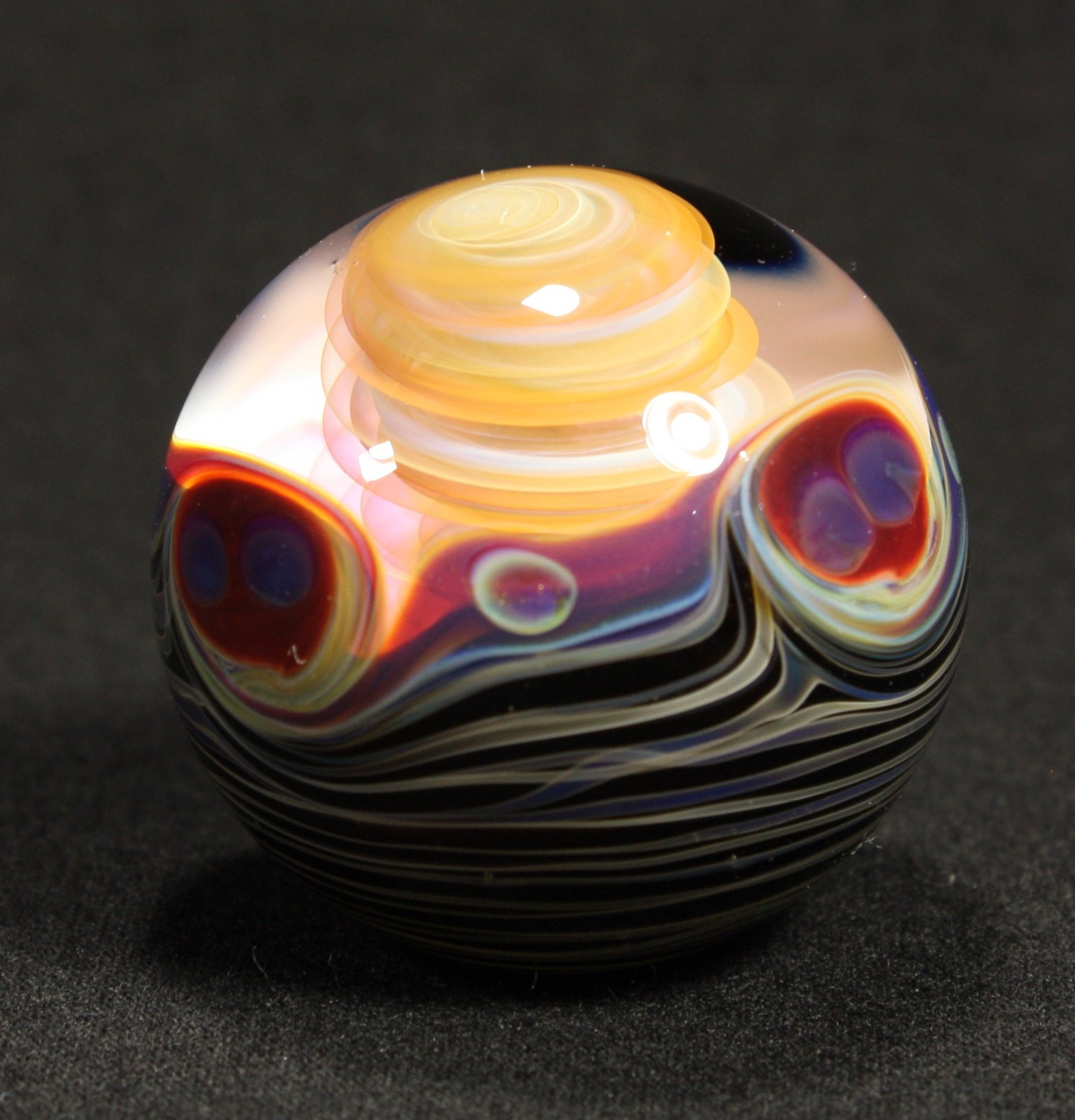 Juba Glass Handmade Marble 1.45″ Boro Lampwork Art 24K Gold and Silver Fume