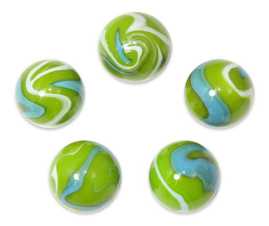 Pk 5 Mermaid 16mm Glass Mega Marble Players Vacor Light Lime Green w Turquoise