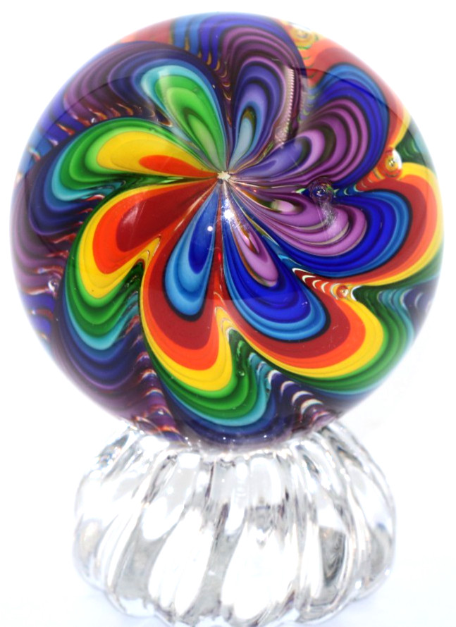 AWESOME 10 Color James ALLOWAY Art Glass Paperweight Orb Marble with stand 2.6″