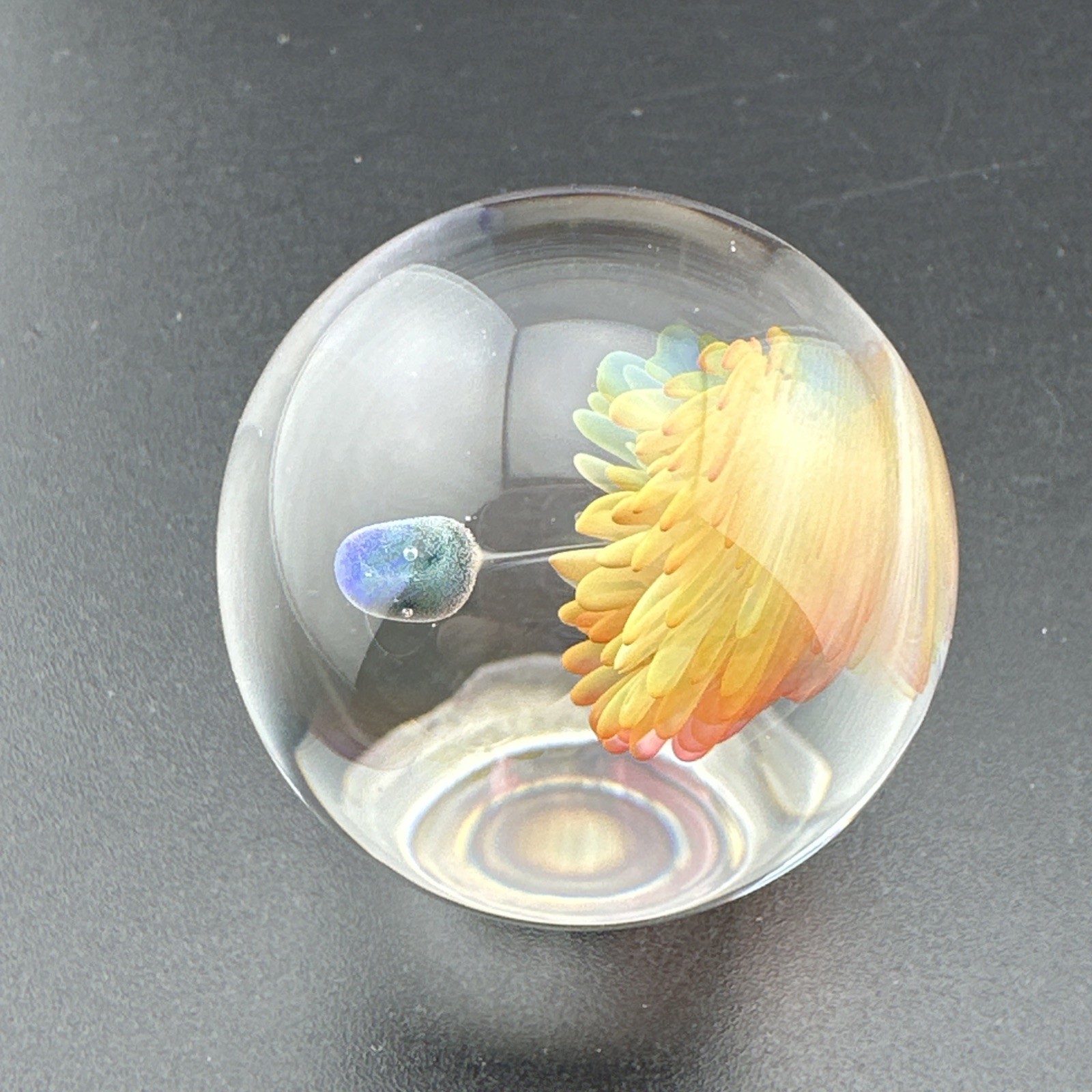 Contemporary Handmade Art Glass Marble 1.26″ Fumed Spiral Swirl + Opal, Boro MIB