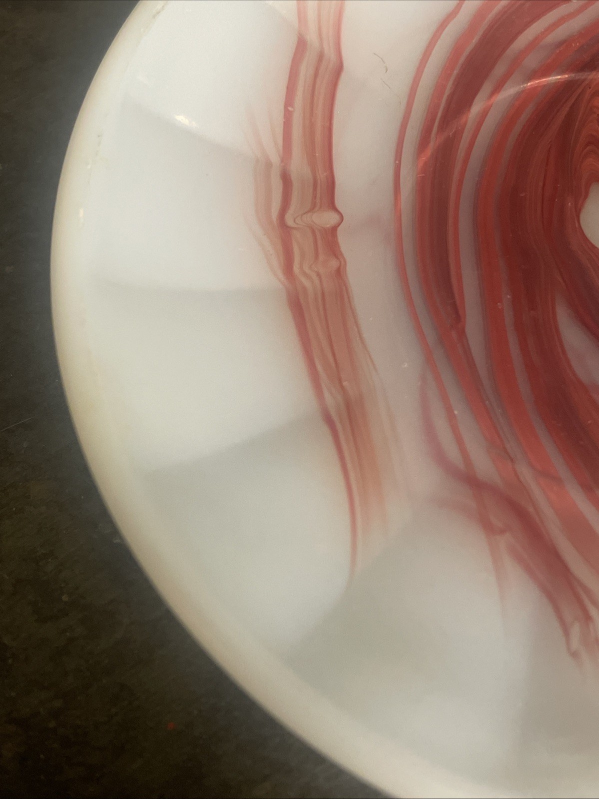 Vintage 1940’s Akro Agate Children’s Round Saucer 3.25” Oxblood White Red