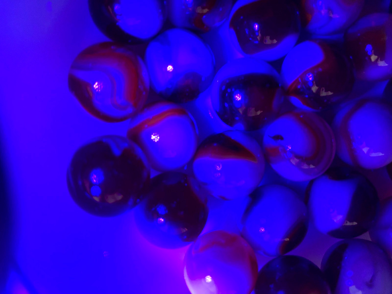 Lot of 34 Red & White Swirl Marbles UV Reactive Cadmium Glass