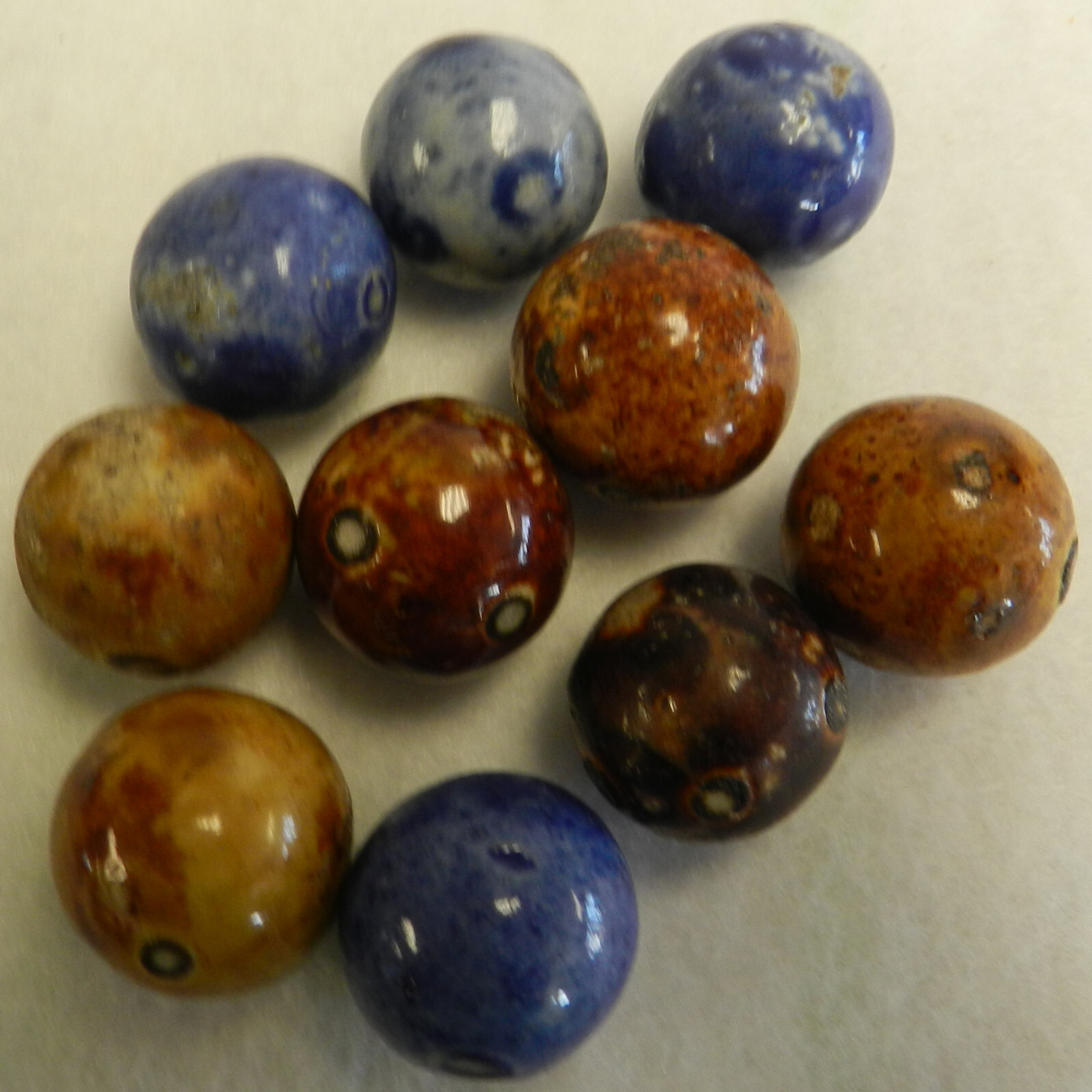 #17512m .84 to .92 Inches Vintage Group of 10 German Handmade Bennington Marbles