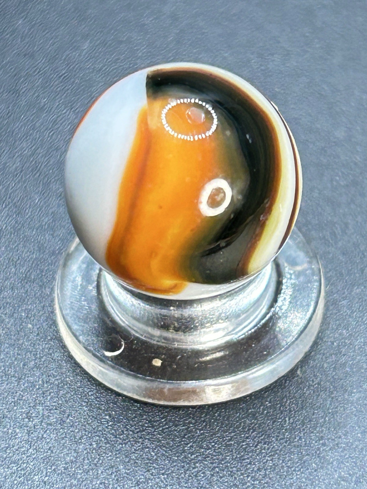Vintage Peltier National Line Rainbo Rebel Marble Orange Rebel? 0.629”