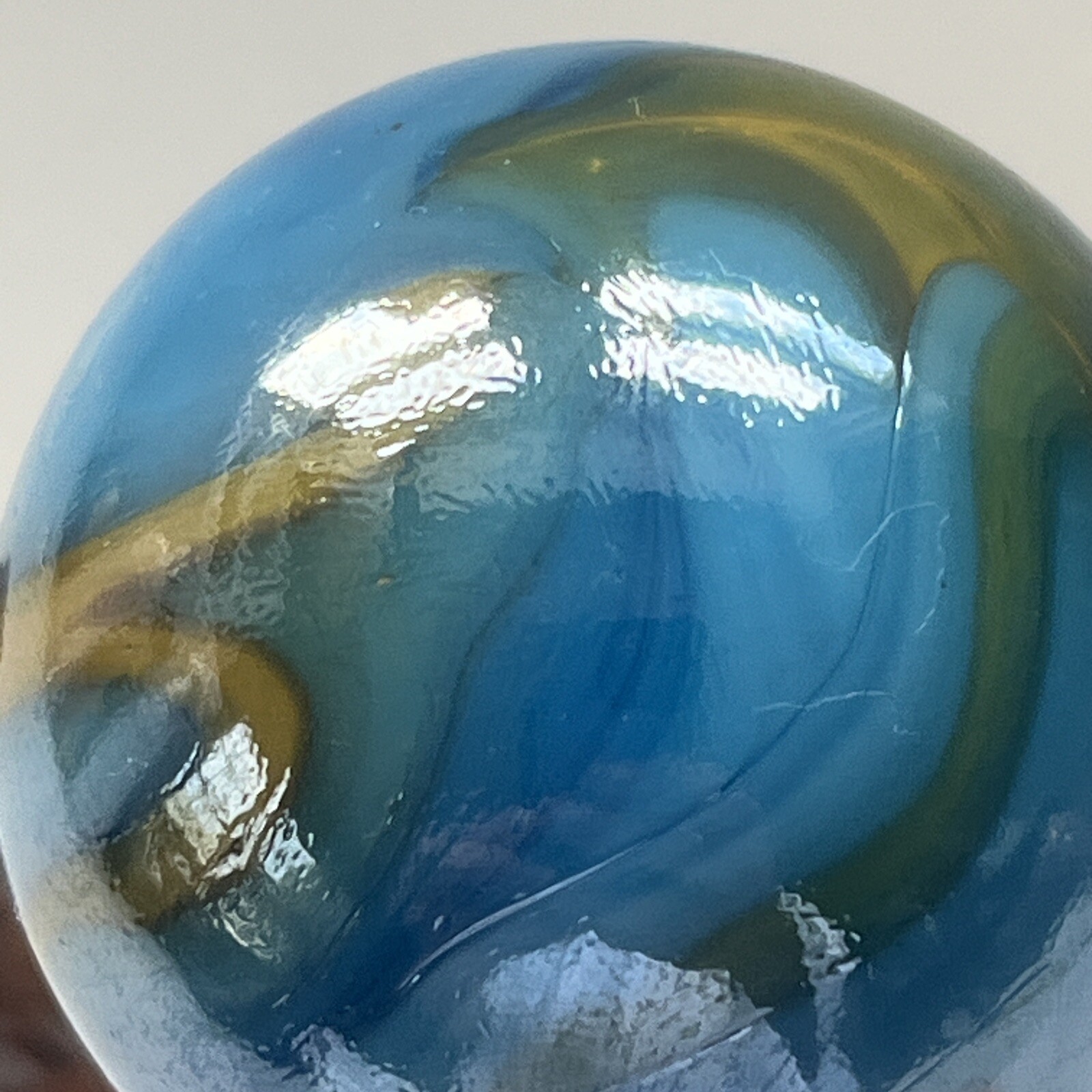 Vintage Large Shooter Marble Opaque Agate Swirl Ribbon Sky Blue Orange Beautiful
