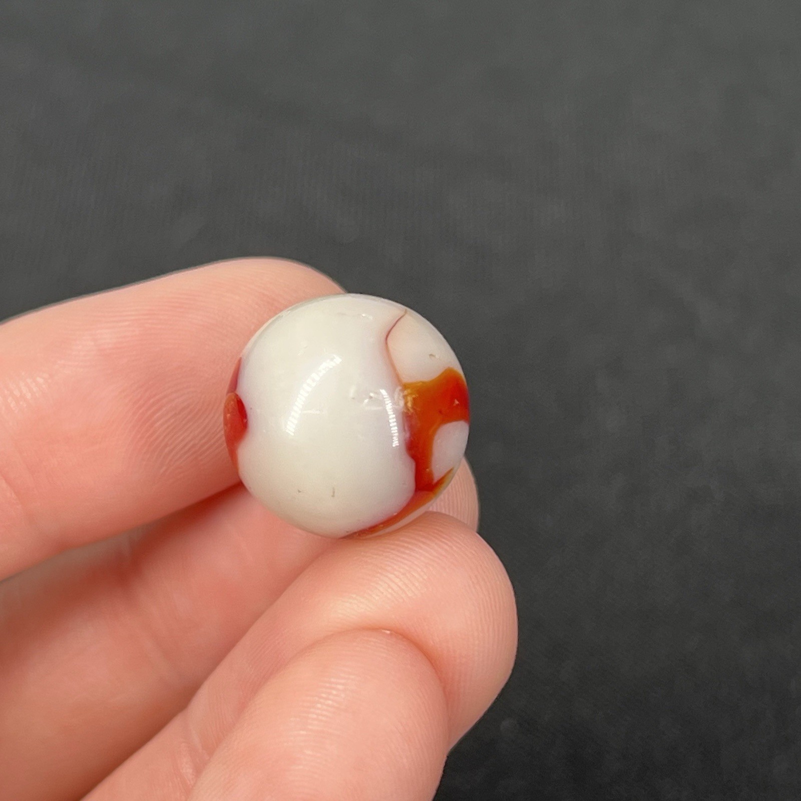 Vintage Glass Marble Christensen Akro Peltier Vitro .6” Dark Orange White