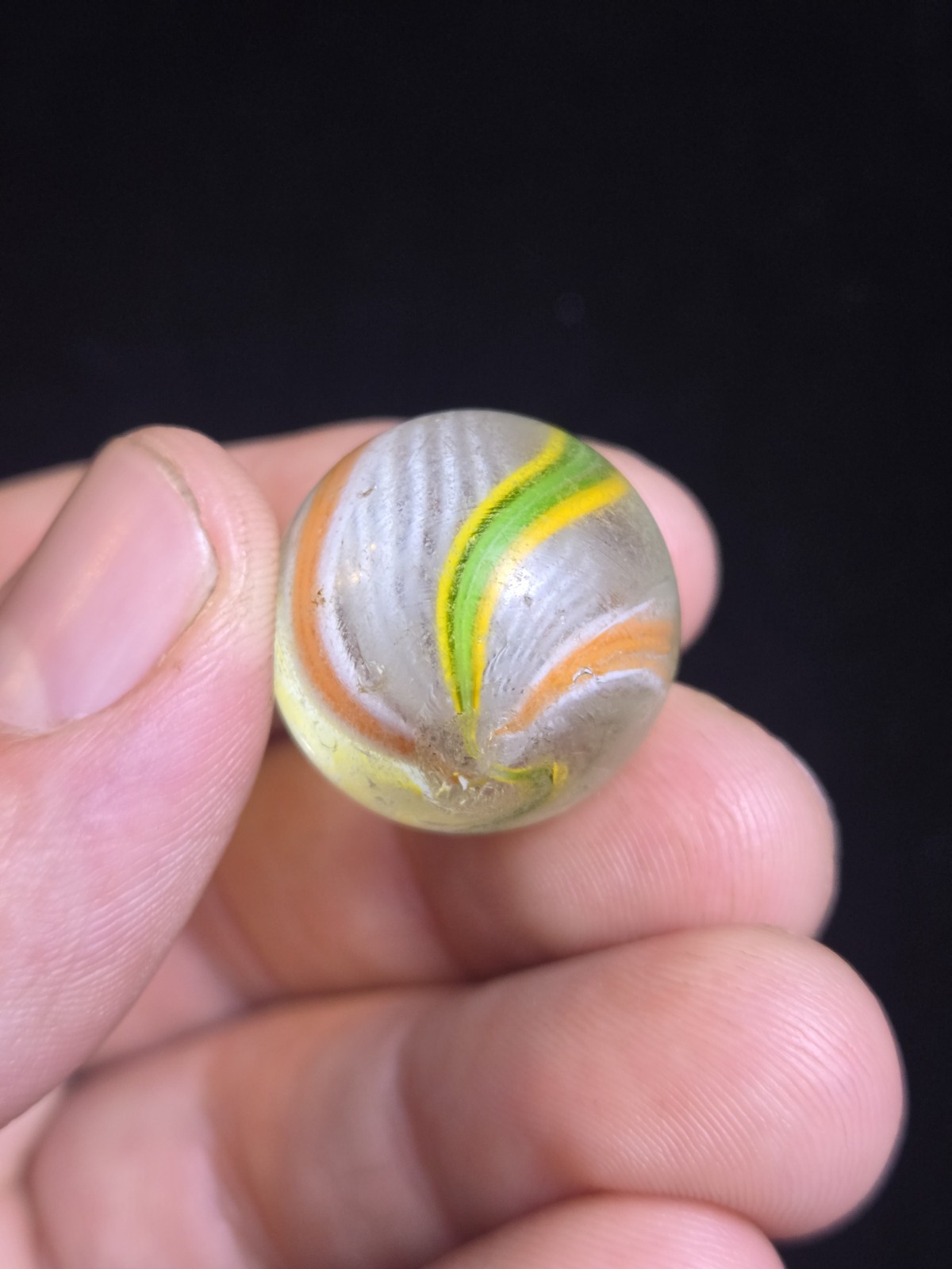 Handmade Vintage Latticinio Core Multi-Color RibbonPontil Marble – 11/16″