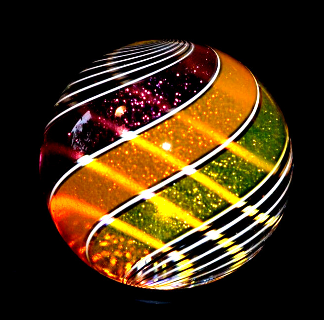 HOT HOUSE GLASS MARBLE/1.722″-STAINED GLASS WINDOW-ORANGE,RED,BLACK,WHITE/FAST