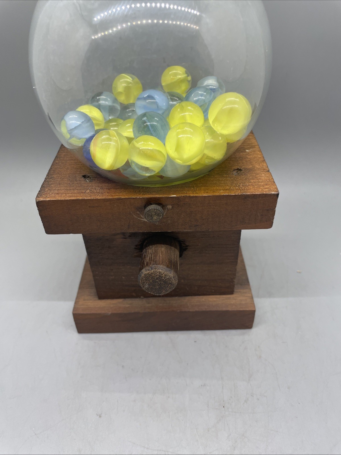 Vintage Wood Gumball Machine Glass Globe And Filled With Vintage Glowing Marbles