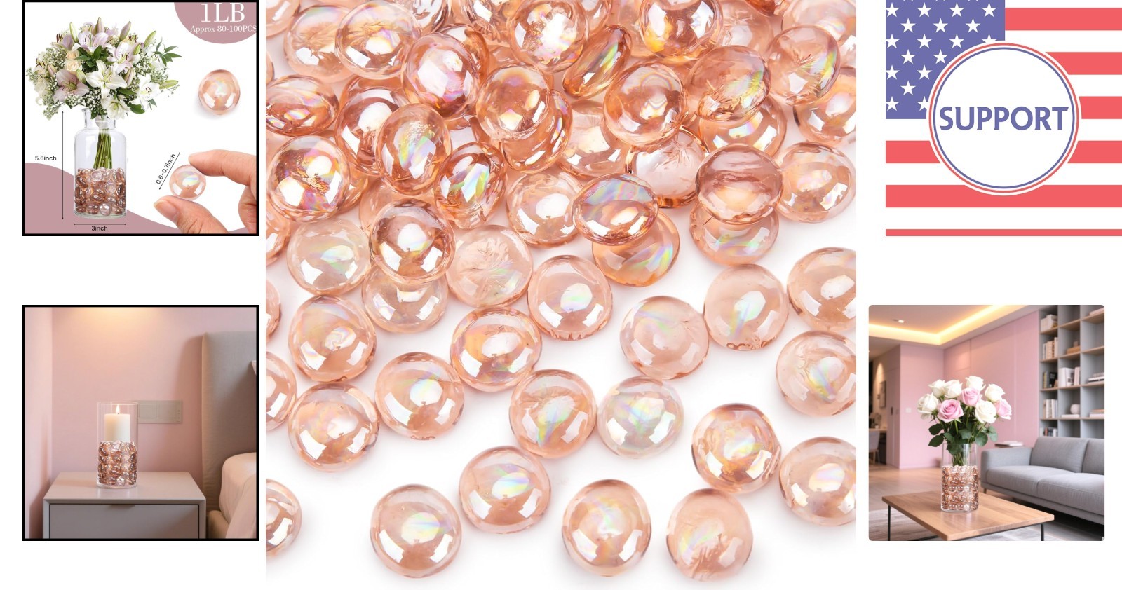 100PCS Light Pink Flat Glass Marbles – Versatile Decorative Pebbles for DIY
