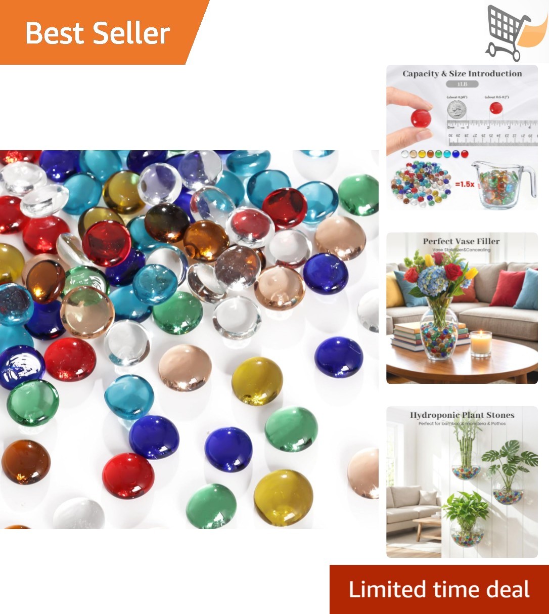 Glass Marbles 1lb Multicolored Flat Beads Vase Filler Decorative Table Scatter
