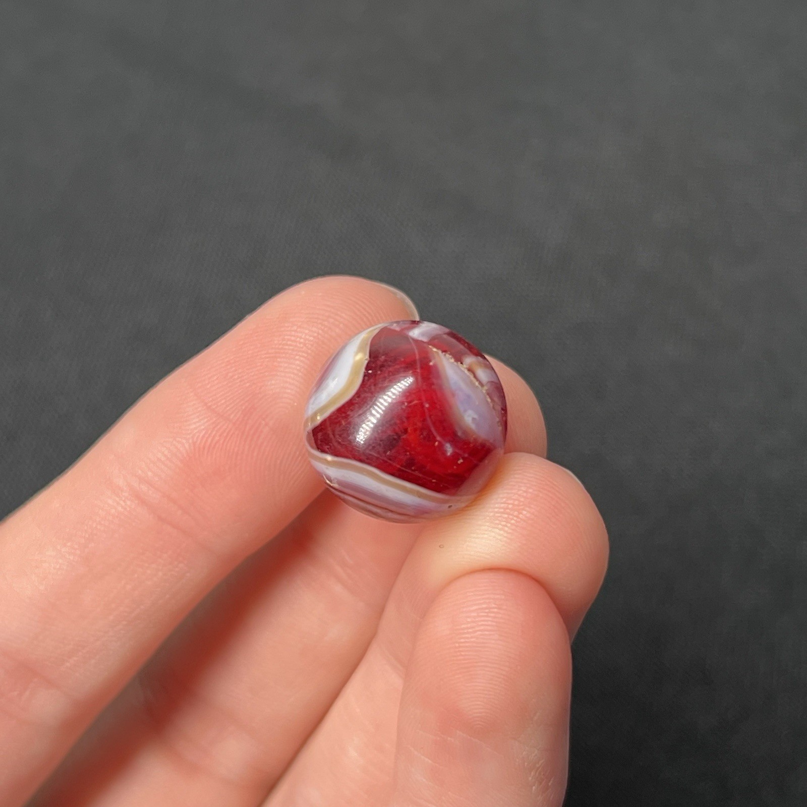 Vintage Glass Swirl Marble Christensen Akro Agate .64 Cherry White Candy
