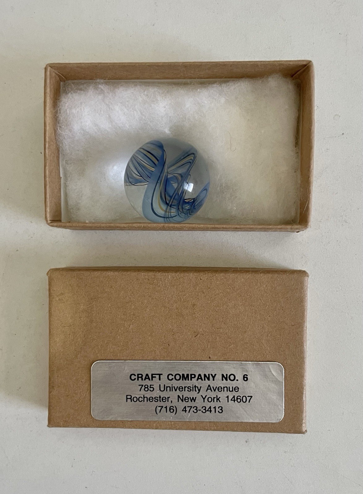 Hand Crafted Blue Swirl 1 Inch Round MARBLE Vintage NIB!