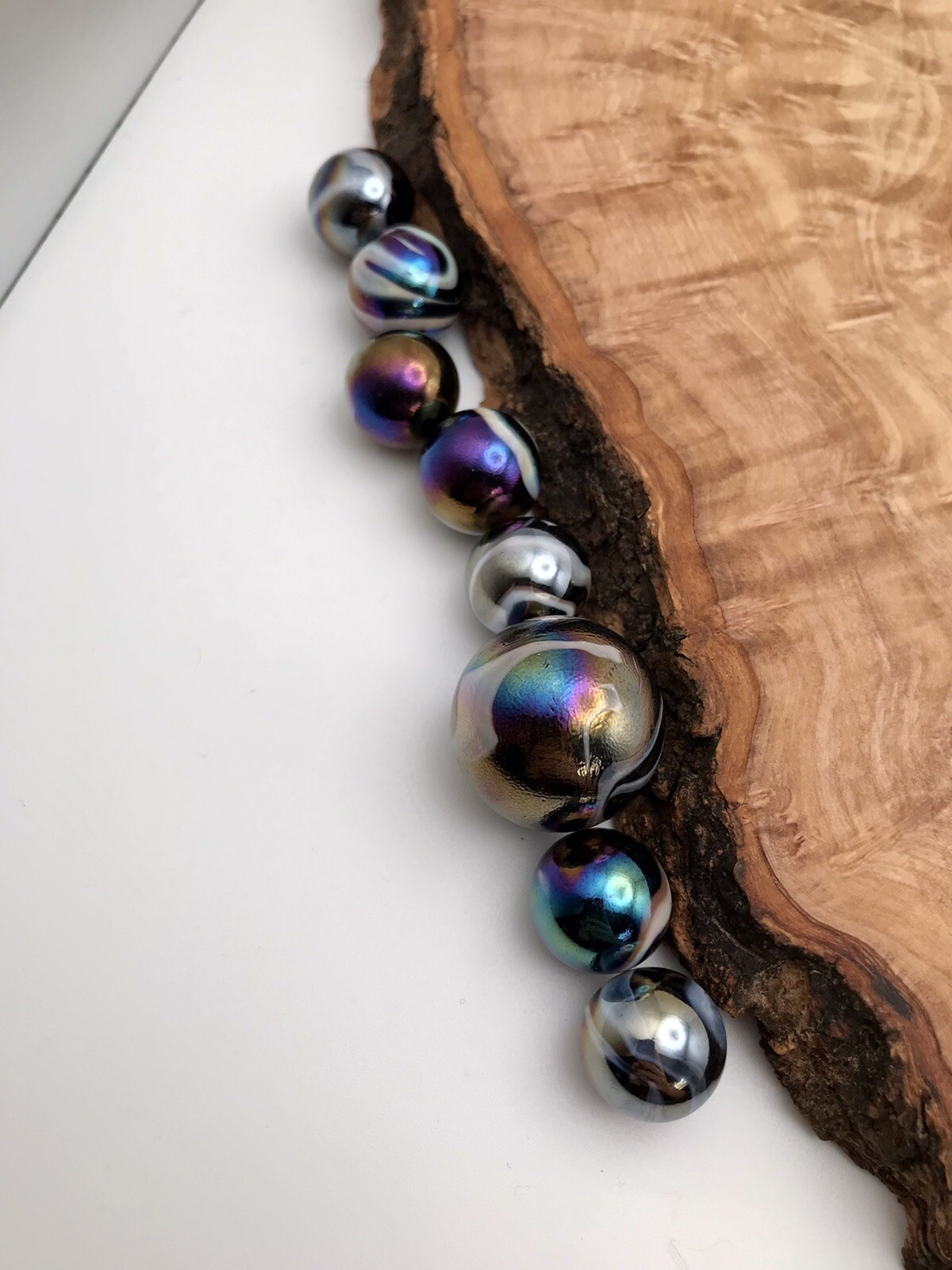 Set Of 8 Mega Marbles Metallic Oil Spill