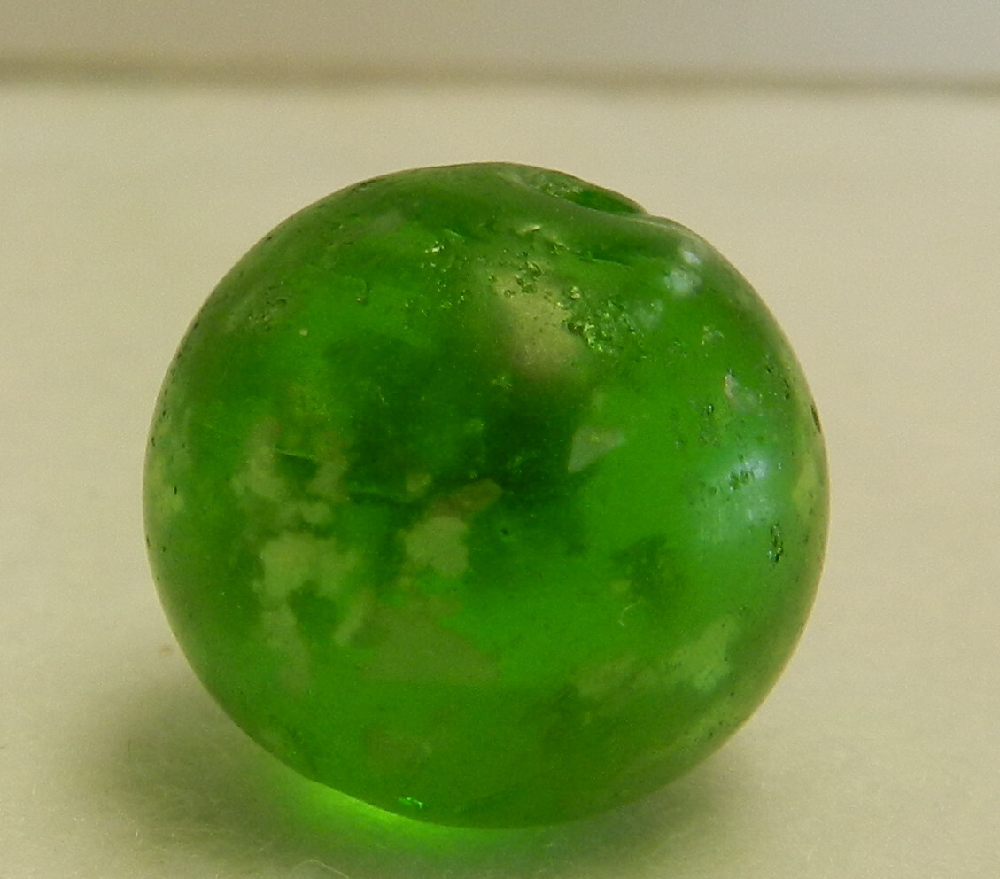 #17356m Vintage Green Glass German Handmade Mica Marble .69 Inches
