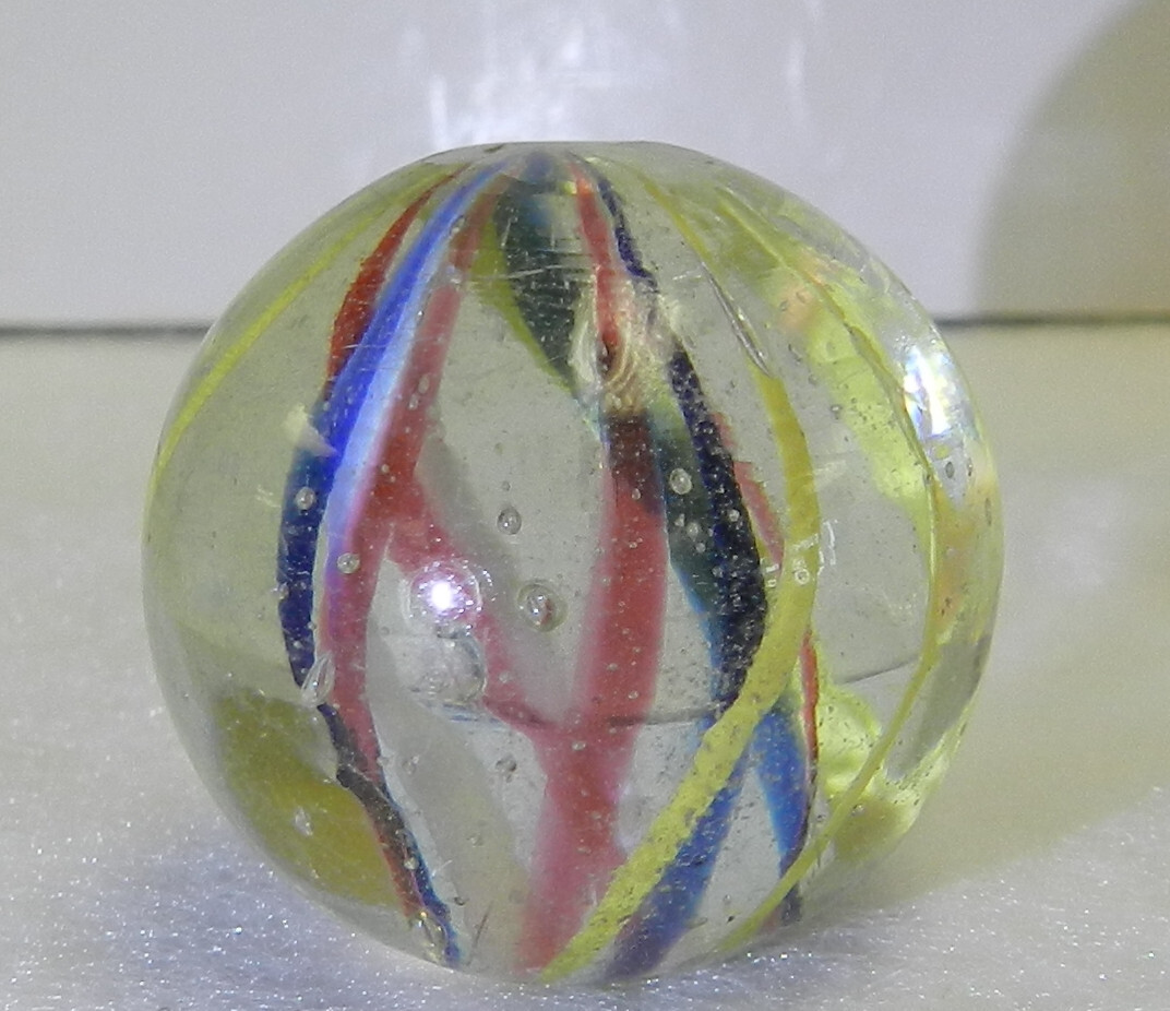 #18480m Very Nice Large Faceted Pontil German Handmade Swirl Marble .97 In Mint