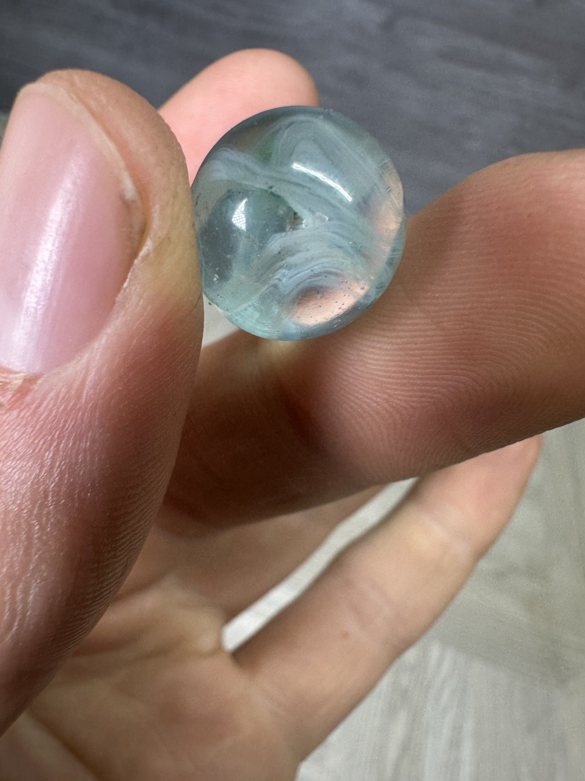 Vintage Center Bubble Swirl Marble Light Blue Bubble Glass Clear Base