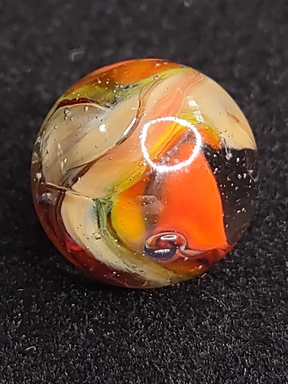 .71″ Red Yellow & Cream – Das Or Jabo Swirl NM+ Twisted Ltd. Edt. Glass Marble