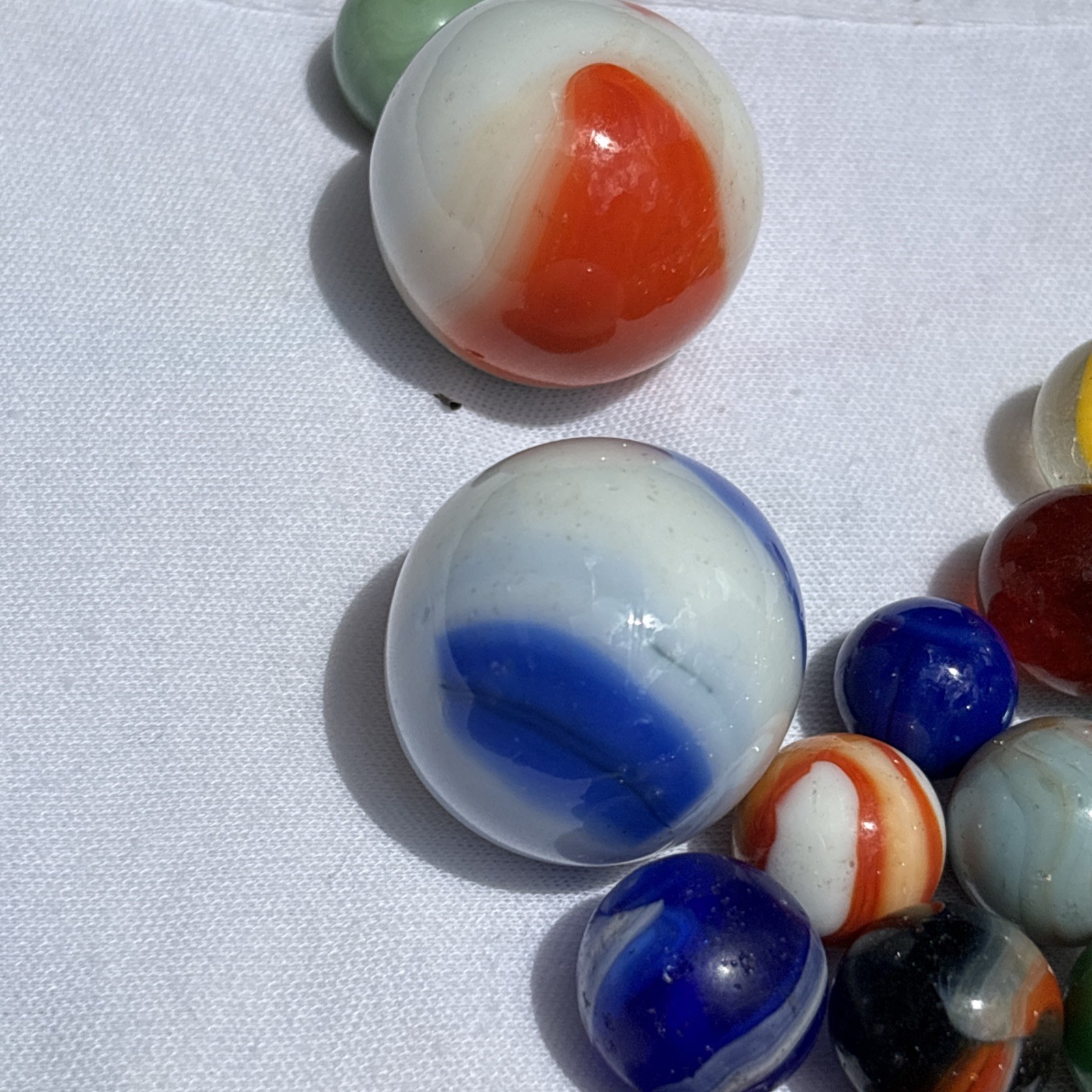 Original Lot Antique Vintage Old Marbles Swirl Blue Green Orange Clear Glass