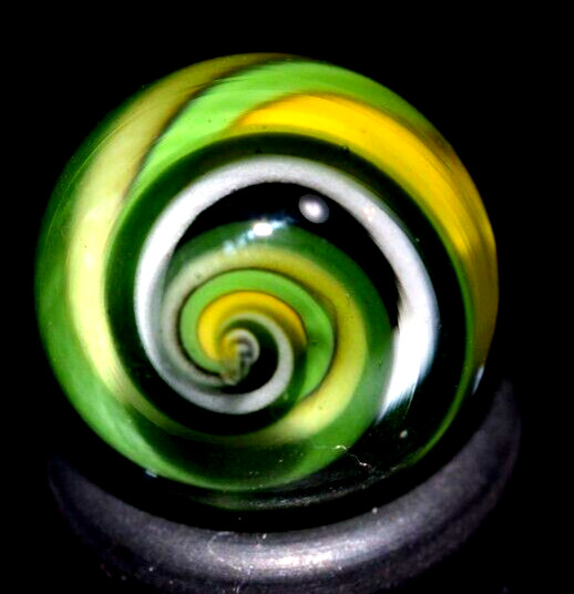 BRYAN TRILLAS GLASS MARBLE/.597″-GREEN ZEBRA BLACKLIGHT-OLIVE,YELLOW, LIME, BLK+