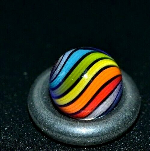 BRYAN TRILLAS GLASS MARBLE/.408″-RAINBOW UV/BLACK-THIN BLACK RIBBON,TEAL,PINK +