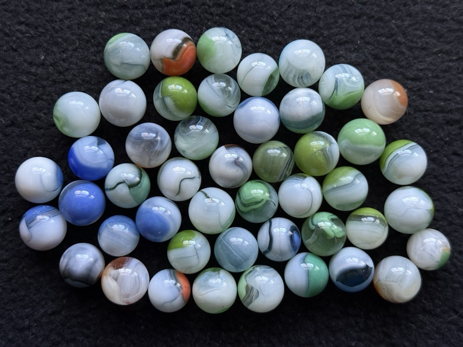 47 Vintage Vitro Conqueror Marbles 9/16-21/32” Near Mint to Mint