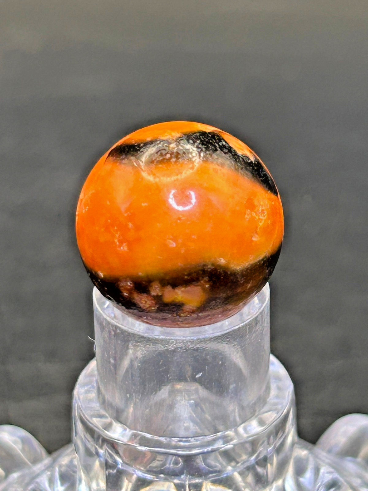 Vintage Peltier NLR Bengal Tiger Marble, Orange/Black Stripe, .68″, NM, P24