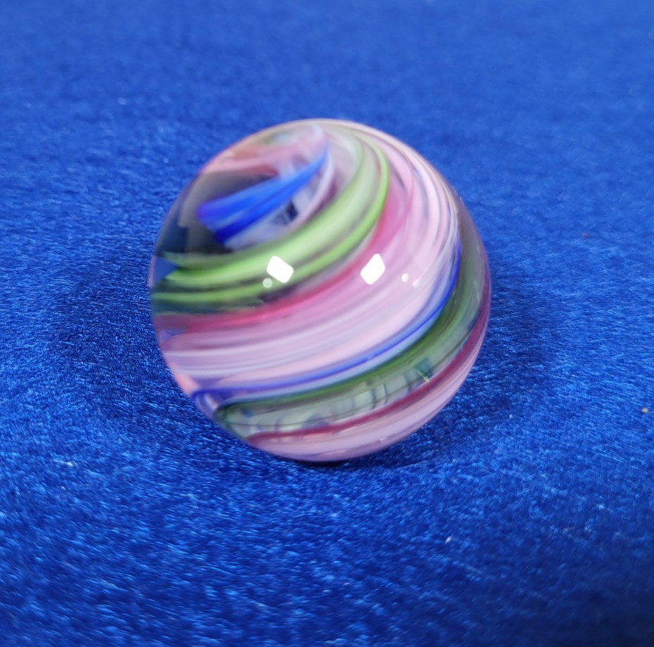 Jody Fine Handmade Glass Marble Signed Swirl Pink Blue Green