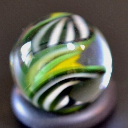 BRYAN TRILLAS GLASS MARBLE/.597″-GREEN ZEBRA BLACKLIGHT-OLIVE,YELLOW, LIME, BLK+