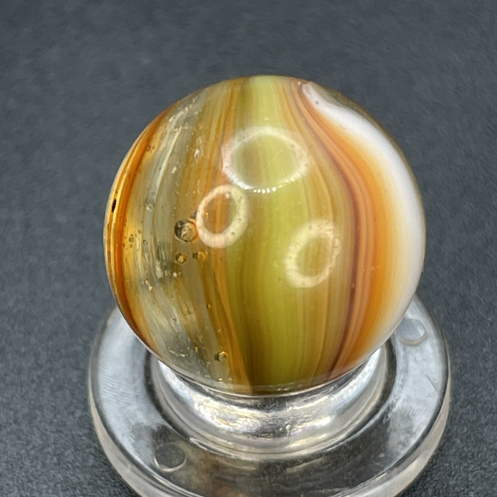 Master Marble Sunburst Clear Glass Core White Brown Orange Vintage Marbles 0.629