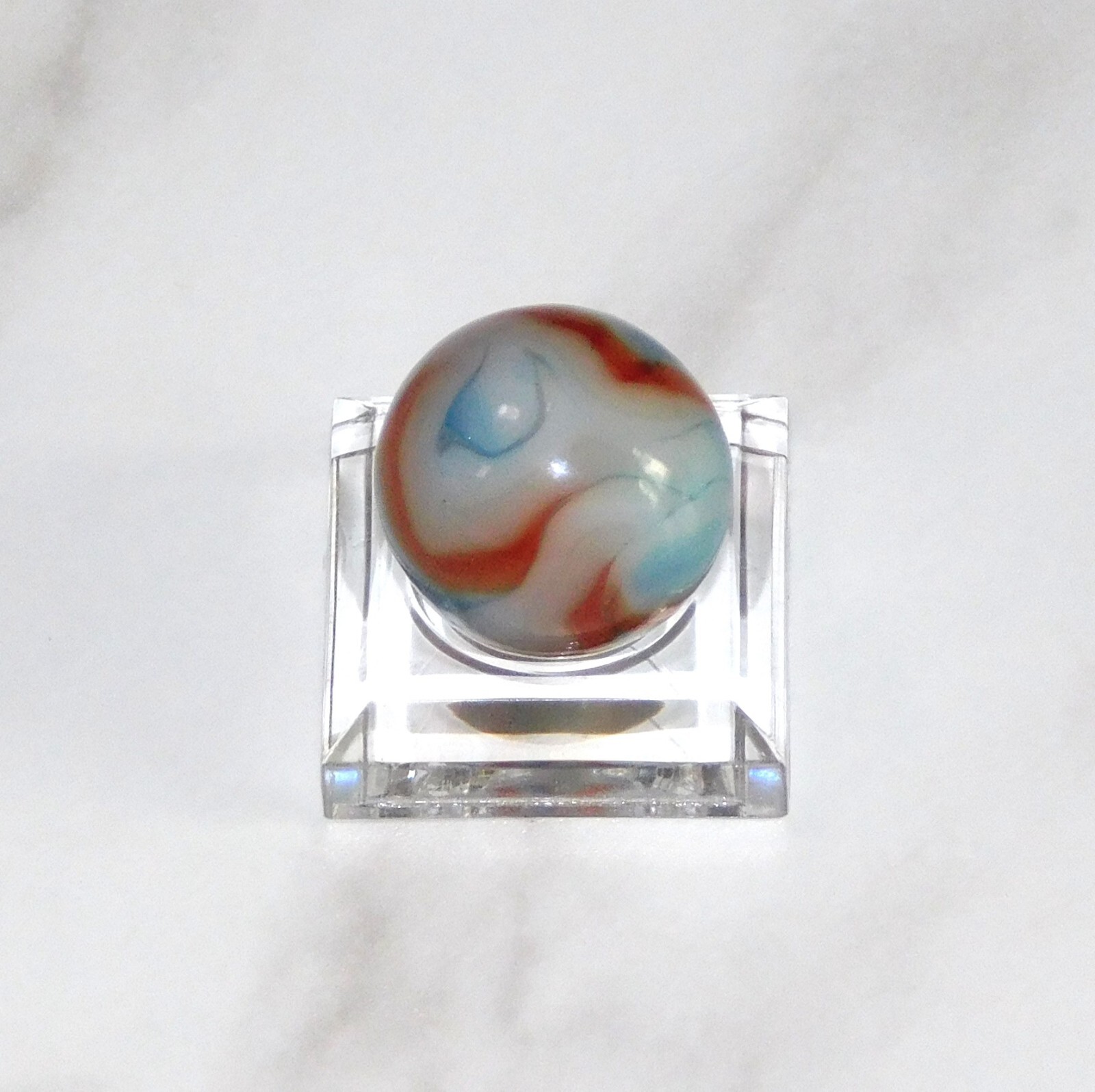 Vintage Marble Light Blue Orange White Swirl Opaque Peltier Akro 0.66″ #0-135