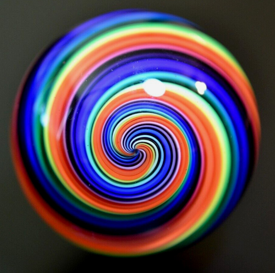 EDDIE SEESE GLASS MARBLE/2.105″-RAINBOW FLIPSTER SWIRL b-PURPLE,ROYAL,TURQ,LIME+