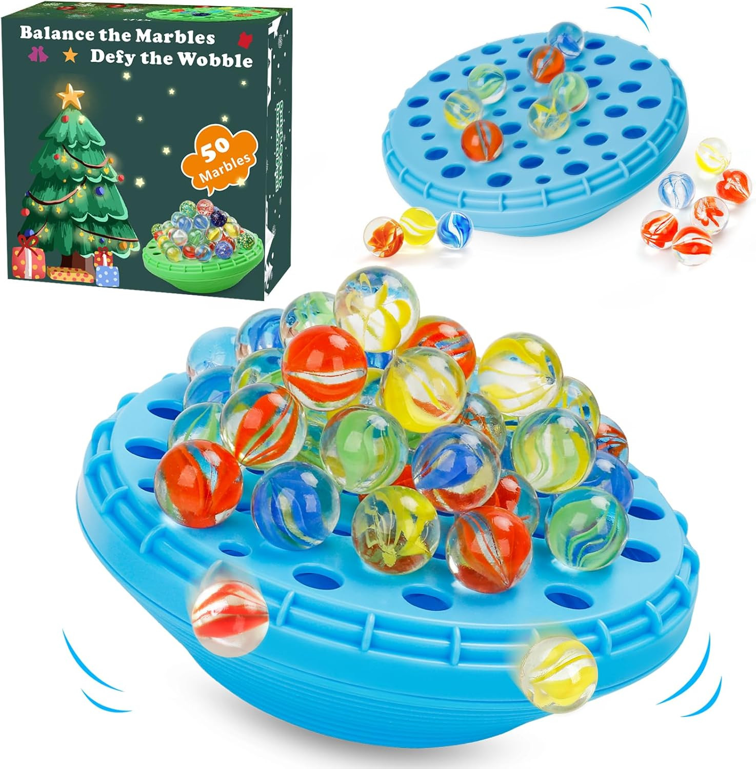 Marble Balance Game – 50 Colorful Marbles with Built-In Storage, Fun Family Chal