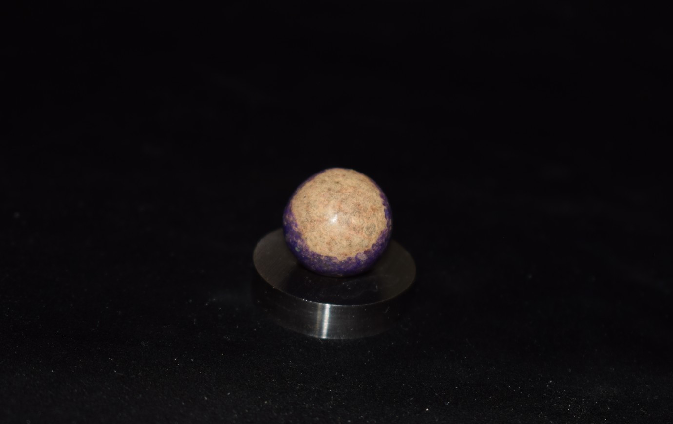 🐦⏩Antique Handmade Purple Dyed ⭕ Ringed glazed clay collectors marble size.687′