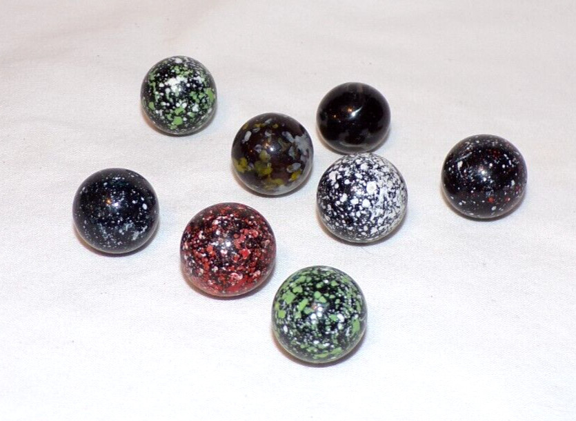 VTG Lot 8 Glass Game Marble Confetti Paint Speckled Multi-Color Black 3/8″ – 1/2