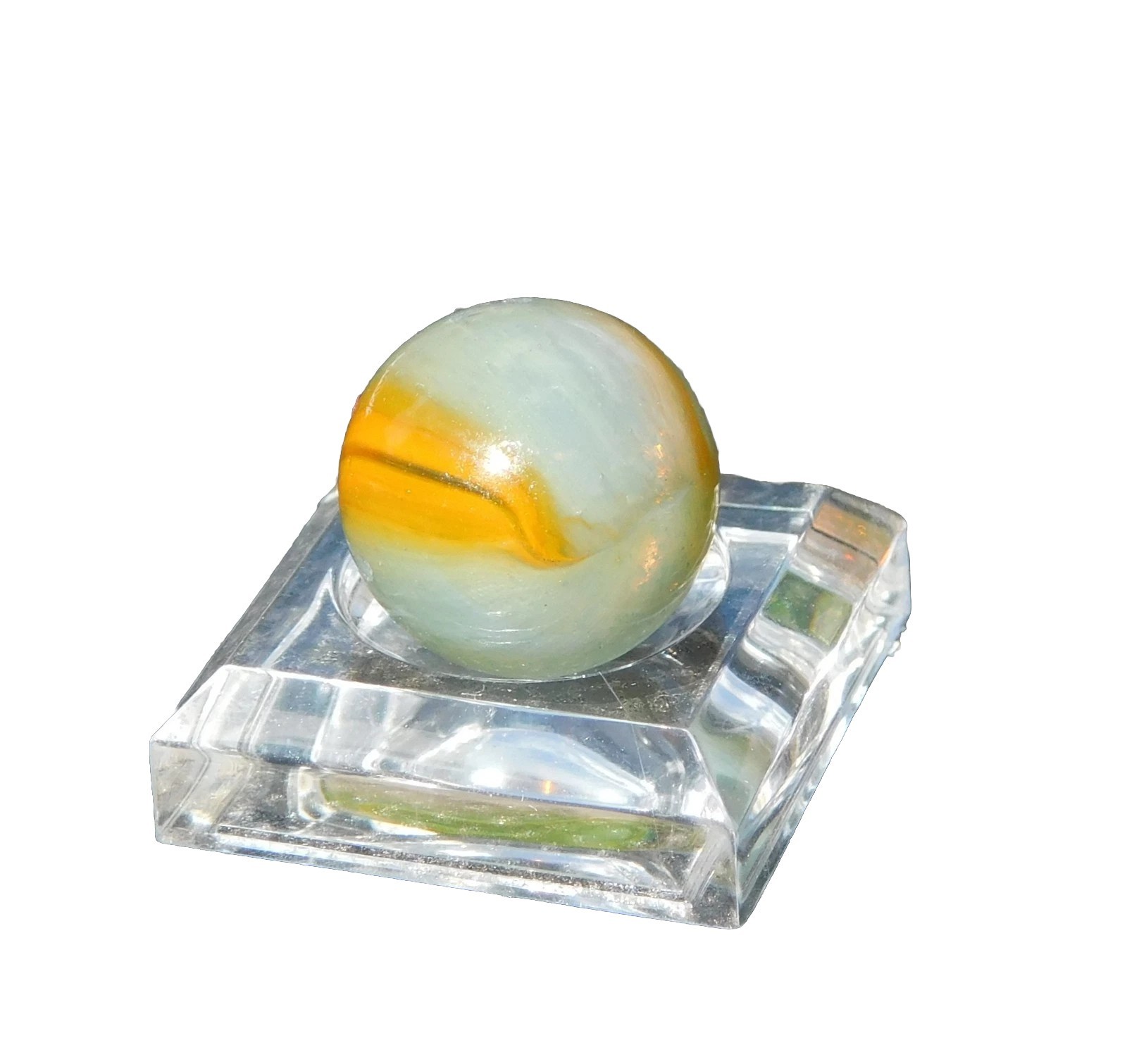 Vintage Marble Clear Transparent Grey-Blue Orange Stripe Opalescent 0.55″ ❤️-14