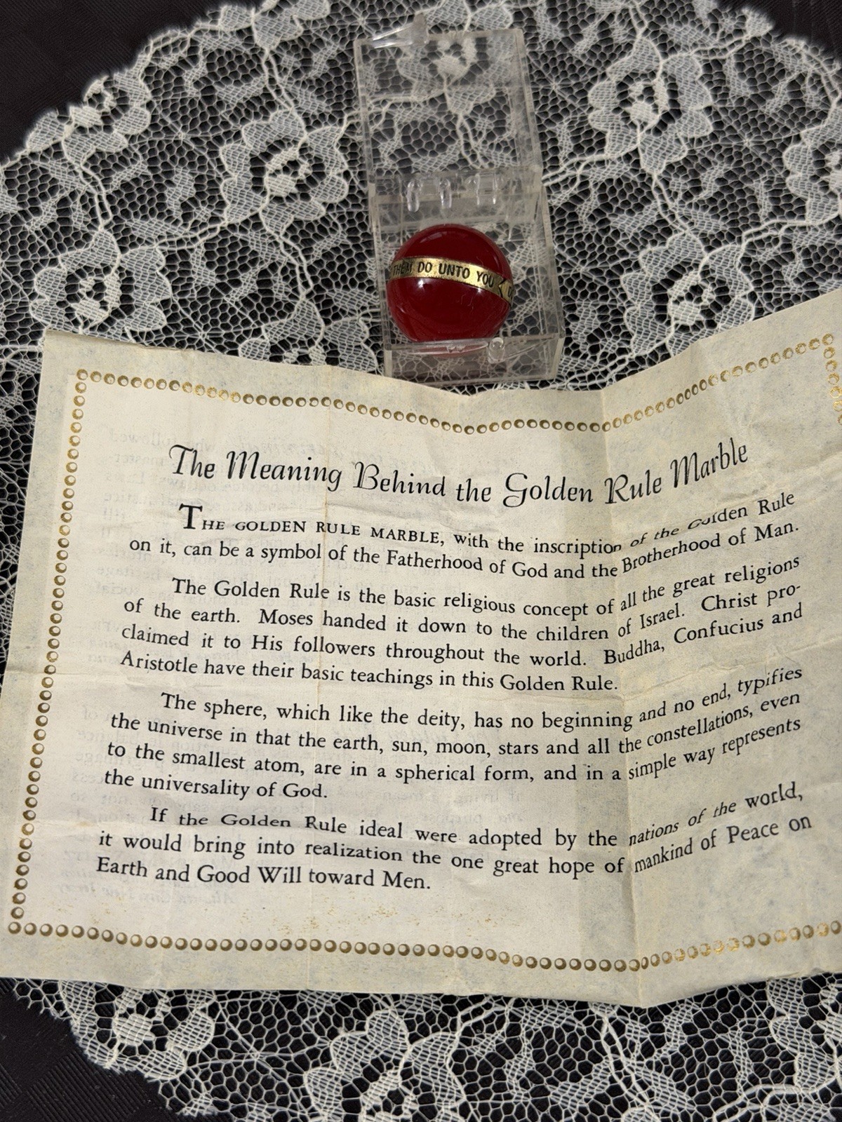 Vintage 1960’s Golden Rule Ruby Red Marble In Original Plastic Case With Paper