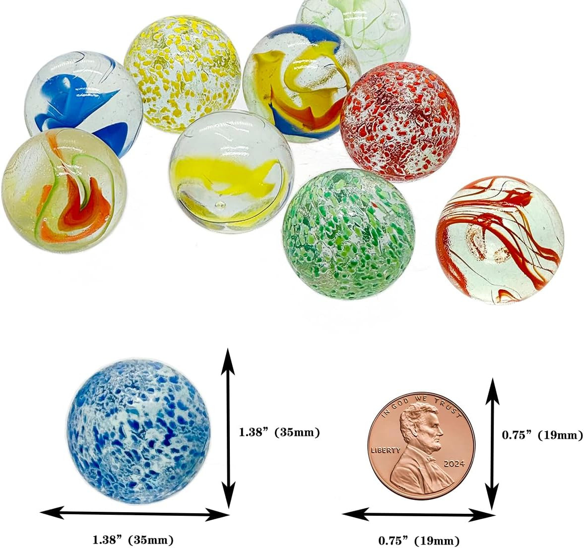 Large Glass Marbles for Decoration 35Mm 10Pcs Assorted Colour Marble Game Learni